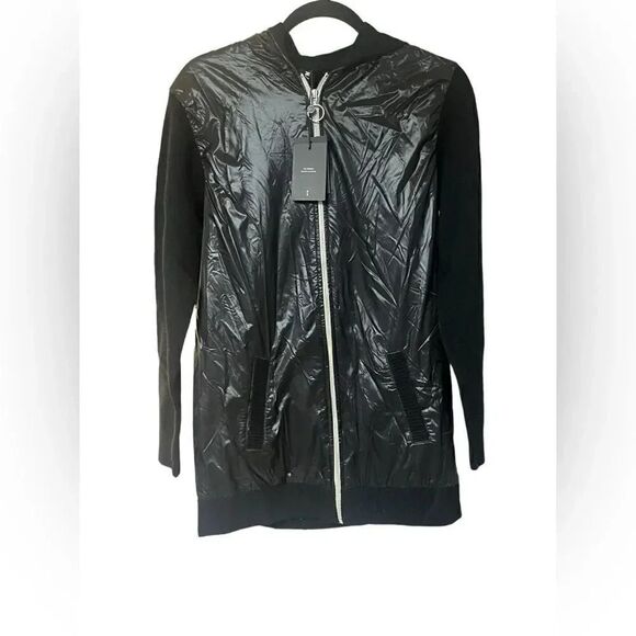 NWT women’s NAADAM black cashmere wool nylon hooded black zip up jacket sz small - Picture 3 of 8